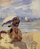 Monet, Claude Oscar - Camille Sitting on the Beach at Trouville